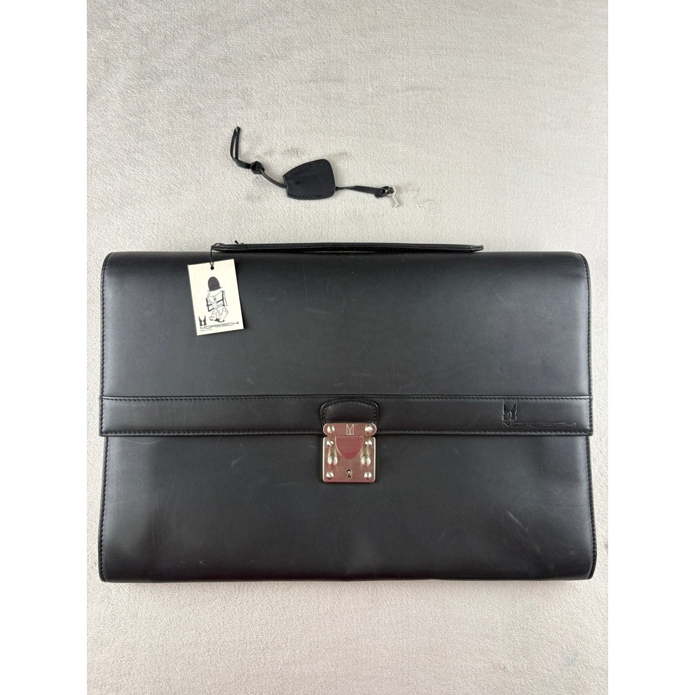 Moreschi Black Leather Portfolio Briefcase Made in Italy 22201 Lock & Key NWT